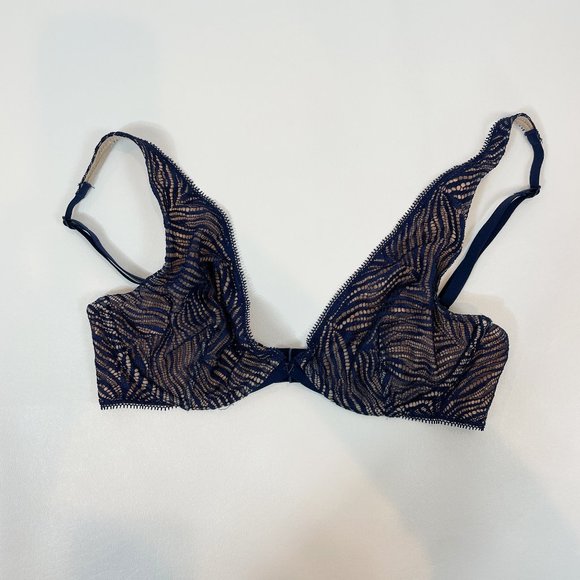 NWOT Victoria's Secret Bra 32C Unlined Plunge Blue Beige B145 - Picture 1 of 10